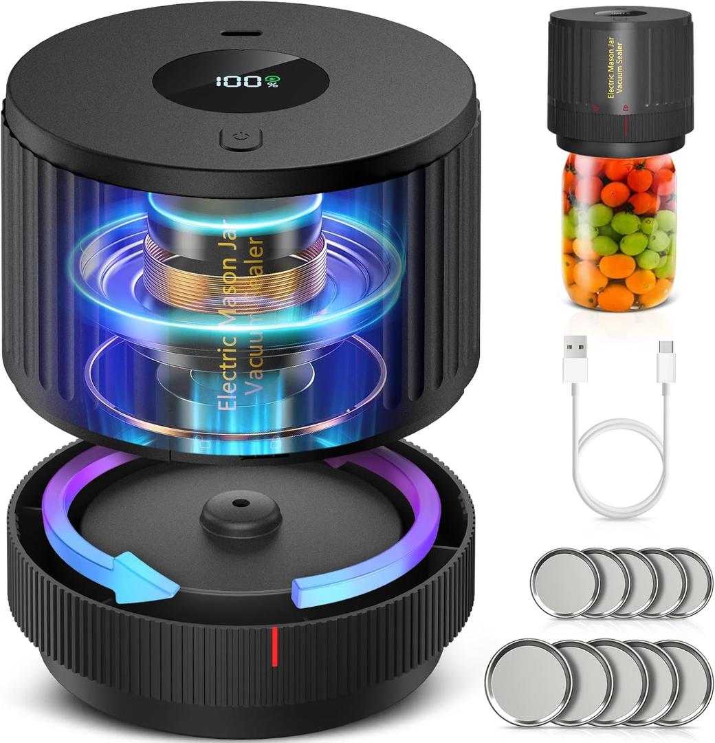 Mason Jar Vacuum Sealer - Electric Vacuum Sealer for Jars with Wide and Regular Mouth Mason Jars, Vacuum Sealing Machine for Food Storage - Black