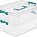 Sterilite 1427CLR Stack & Carry - 2 Layer Box, Clear Lid & Blue Handle, See-through layers