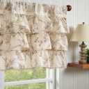 jinchan Ruffled Valance Curtain Linen Floral Kitchen Valance 18 Inch Shabby Chic Small Window Treatment for Living Room Farmhouse Cottagecore Light Filtering Rod Pocket 1 Panel Taupe on Beige