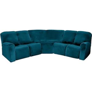 LightInTheBox 7Piece Velvet Stretch Reclining Couch Covers 5 Seats Corner Sofa Cover L Shape Sectional Recliner Sofa Covers for Sofa Anti Slip Furniture Protector Thick Soft Washable (Turquoise)