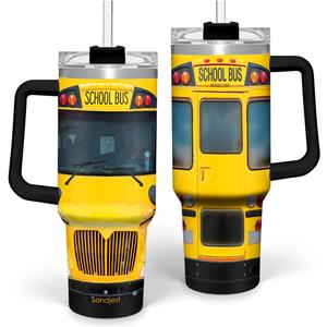 SANDJEST School Bus Driver Gift, 40oz Stainless Steel Insulated Coffee Tumbler With Lid & Straw, Travel Mug Appreciation Gift for Men Women Christmas Birthday Back To School