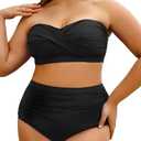 Yonique Women Plus Size Two Piece Swimsuits High Waisted Bathing Suits Bandeau Bikini Tummy Control Swimwear 22W