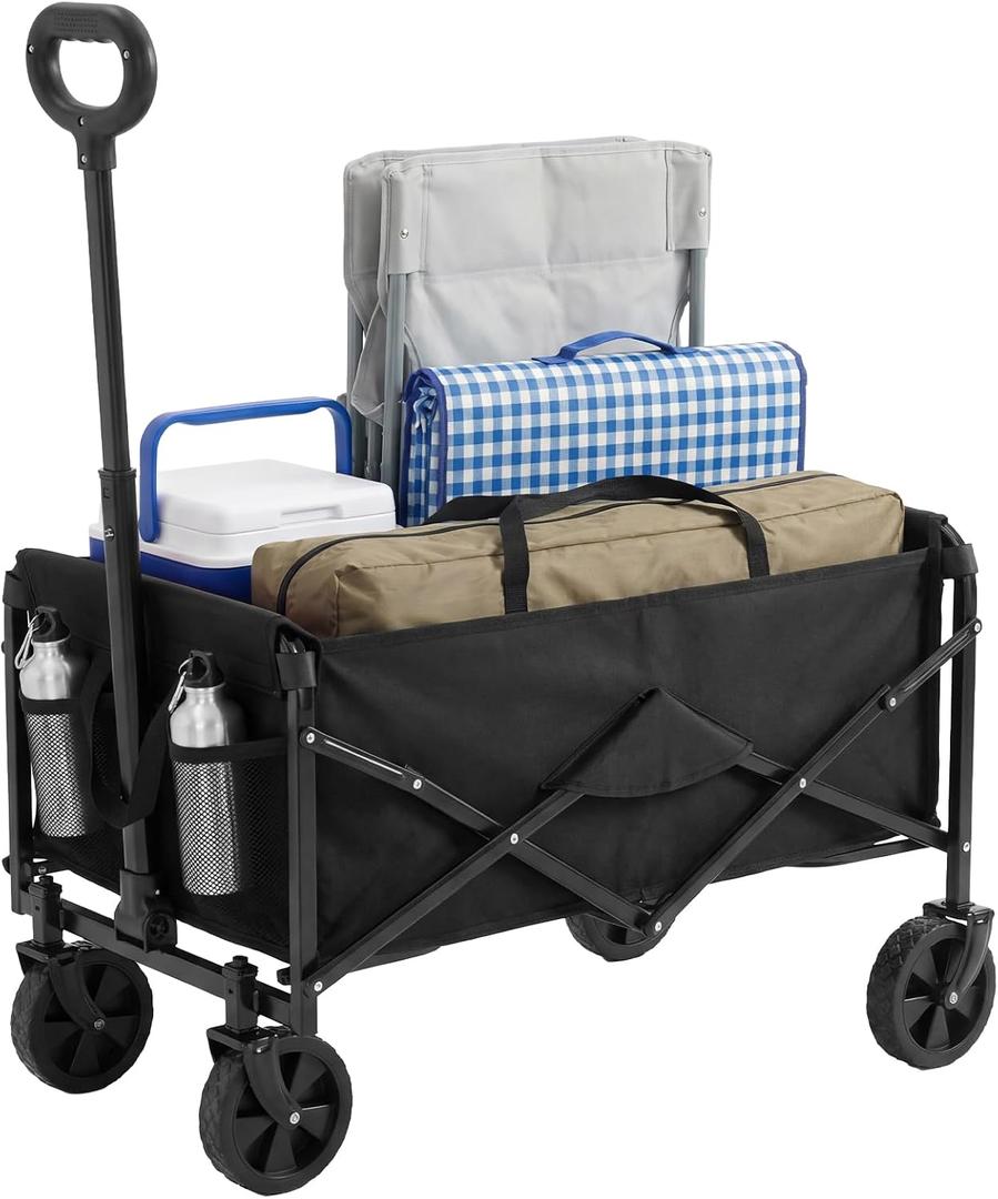 DUMOS Collapsible Wagon Cart, 67L Heavy Duty Utility Folding Wagon with Wheels 220 lbs Weight Capacity, Flexible Handle for Beach, Grocery, Camping & Garden, Black