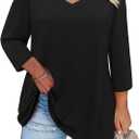 Amrto Plus Size Shirts for Women 3/4 Length Sleeve Tops Cotton Loose Fit Dressy Cut Out V Neck Tunic with Leggings, (2XL)