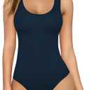 MANGOPOP Women's Tank Top Bodysuit Scoop Neck Sleeveless Body suit Sexy Backless Ribbed Tops (Navy Blue) S