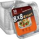 Aluminum Pans 8x8-50 Pack Disposable Baking Pans, 8 Inch Square Tin Foil Pans, Aluminum Roasting Trays for Holiday Cooking, Heating and Baking, Christmas, Parties Meal Prep & Storage