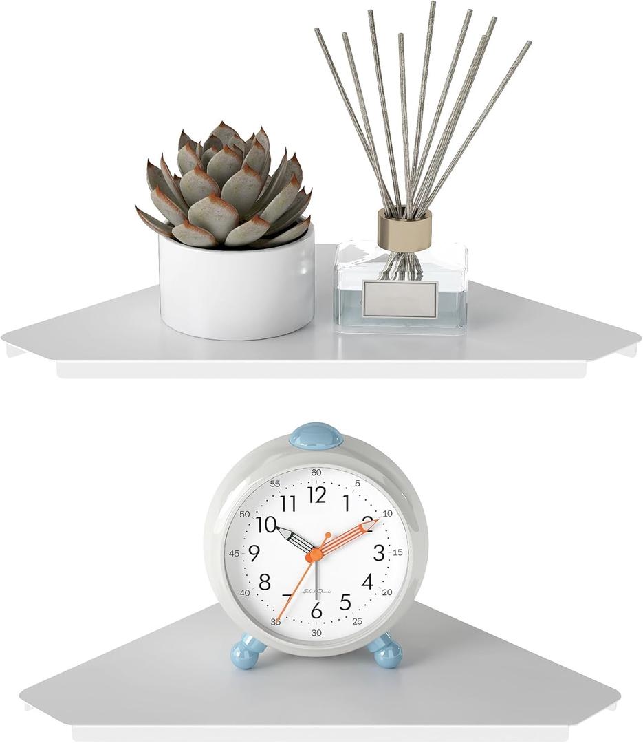 MKO Small Wall Mounted Floating Corner Shelves Metal White Pack of 2 (10 In)