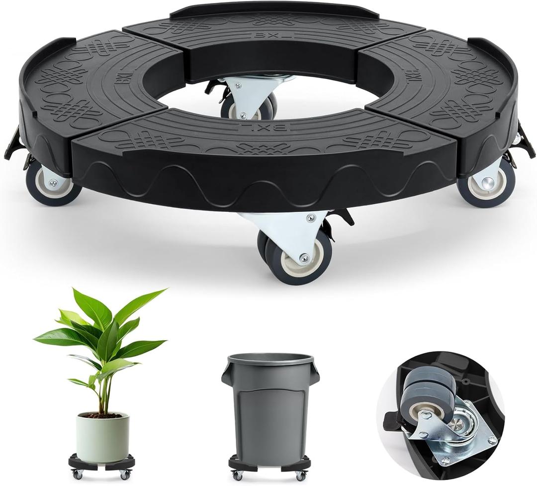 Trash Can Dolly Wheels, Adjustable 15-19 Inch Round Roller with Locking Wheels 440 LBS Heavy Duty Drum Cart Multi Function Rolling Dollies Stand Plant Caddy, Black