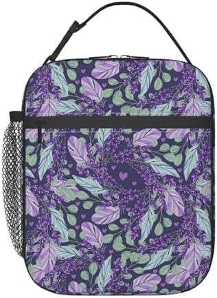 cromcu Lavender Flower Insulated Lunch Box for Women Girls Nature Lovers, Polyester Reusable Cooler Lunchbox Gifts, Purple Floral Leakproof Lunchbag for Work, Picnic, Travel, Hiking, Fishing, Camping