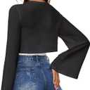 YYA Women's Lightweight Ribbed Cardigan Tie-Front Beach Cover Up with Long Sleeves for Summer Outfits Black M