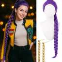 Swooflia Purple Braid Wig for Women & Cosplay Accessories - Convenient Set Includes Adjustable Wig Cap, Earings, Cosplay Wig for Halloween, Costume, Party and Daily Use