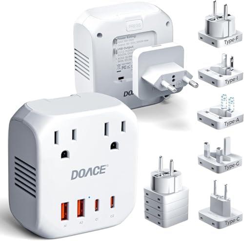 Upgraded 2000W Voltage Converter US to Europe for Hair Dryer- DOACE 220V to 110V Converter for European Travel, Power Converter Adapter Combo with 2 PD/2 QC & UK/AU/US/IT/European Travel Plug Adapters