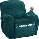 ZNSAYOTX Stretch Velvet Recliner Cover 4-Pieces, Thick Soft Recliner Chair Slipcover with Pocket, Non-Slip Elastic Bottom for Kids Pet, Luxury Plush Reclining Protector Comfy Washable (Blackish Green) (Large)