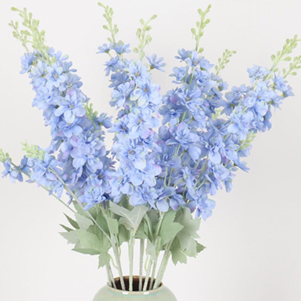 OUKEYI 33.5in 6pcs Fake Flowers Delphinium Artificial Flowers Silk Flowers Larkspur Artificial Flowers Long Stem Flowers for Tall Vase Home Wedding Party Decor (Light Blue)