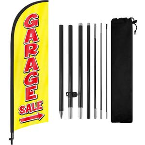 Garage Sale Advertising Swooper Flag Banners, Garage Sale Feather Flags with Pole and Ground Stake, Advertising Feather Banners Sign for Garage Sale Business 8FT, Yellow