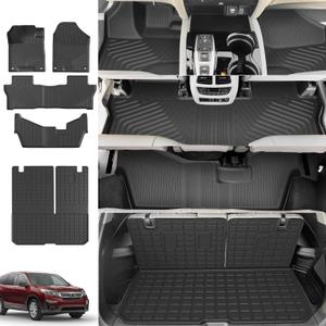 Xipoo 8 Seats Floor Mat Compatible with 2016-2022 Honda Pilot Cargo Mat TPE Trunk Cargo Liner Floor Liner Replacement for 2016-2022 Honda Pilot Accessories (Rear Cargo Mat with Backrest Mat+Floor Mat, Fit 2016-2022 Honda Pilot)