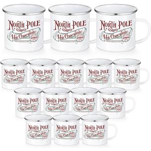 Yaomiao 15 Pcs North Pole Hot Chocolate Mug Christmas Coffee Mugs Christmas Gifts Santa Xmas Enamel Cups with Handle Stainless Steel Mug for Women Men Employee