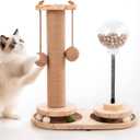 4 in 1 Cat Scratching Post. Wooden Kitten Scratching Post. Kitten Toys for Indoor Cats with Leaky Food Ball and 2 Sisal Hanging Balls. 15.7" Cat Scratcher with 2 Cat Ball Tracks for Kittens