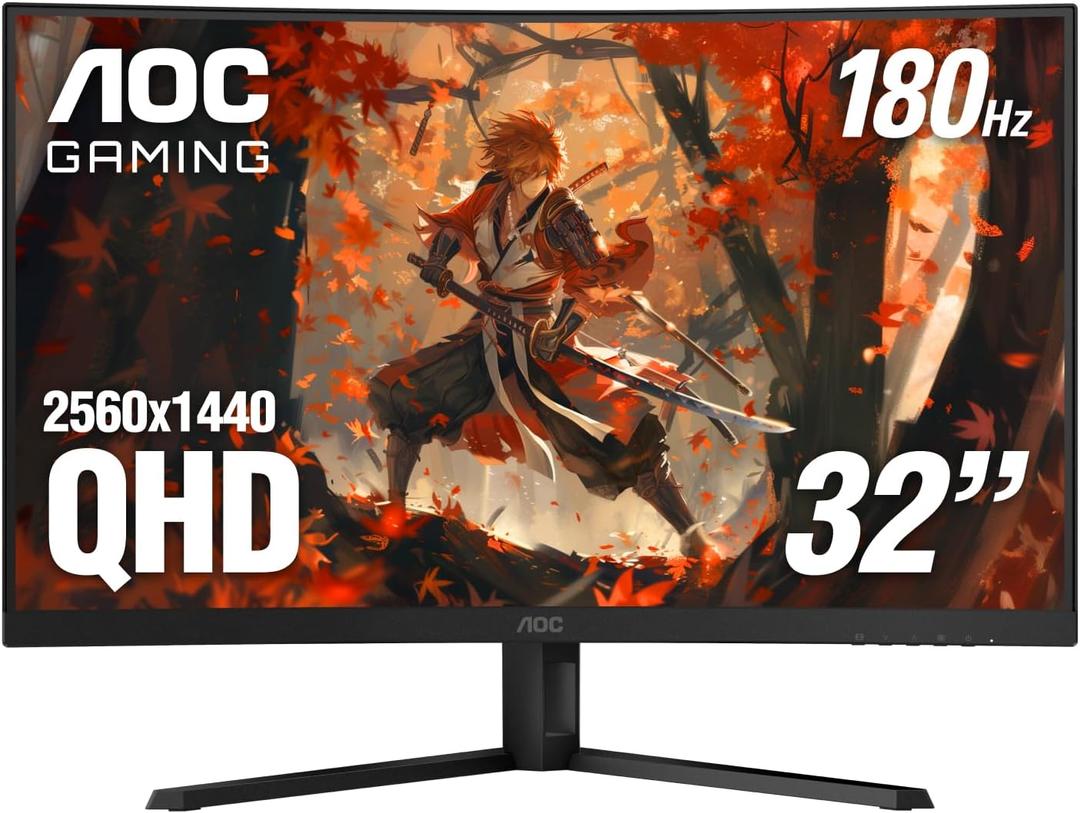 AOC CQ32G4VE 32" Curved Ultra-Wide Gaming Monitor QHD 2560x1440, 1500R, 180Hz, 0.5ms MPRT, 2X Display Port, HDMI, HDR, Gaming Console Compatible