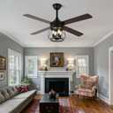 52 Inch Farmhouse Ceiling Fan with Light and Remote Industrial Ceiling Fan Quiet and Reversible DC Motor Rustic Caged Chandelier Fan for Living Room Bedroom Patio (Caged Frame)