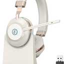 Wireless Headset with Mic for Work, V5.2 Wireless Headphones with Mic Noise Canceling & USB Dongle, 45Hrs Bluetooth Headphones with Microphone Mute & Charging Dock for Office/Work/Meetings/Call Center (White Gold)