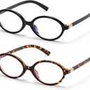 ViewJoy Retro Oval Blue Light Glasses for Women Fashion Computer Glasses Bluelight Blocking Medium Eyewear 2 Pack Vintage Frame