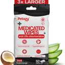 Petazy 2% Chlorhexidine Wipes for Dogs 3X Larger | Yeast Infection Ringworm Fungus Hot Spot Itch Relief | Medicated Antibacterial Antifungal Gentle Soothing Topical Wipes for Dog Cat | 50 Wipes 5x6
