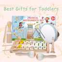 Baby Musical Instruments-Montessori Wooden Toys for Toddlers 1-3,Neutral Colors Percussion Instruments Set with Modern Boho Xylophone for Kids Preschool Educational 3+