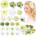 BBTO 21 Pcs Flower Hair Clip Rose Hair Clips Barrettes for Women Flower Accessories Boho Bride Claw Clip Hairpin Brooch Pin Headpiece for Wedding (Cyan Series)