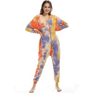 Lifeye Womens Onesie Pajamas Romper Sleepwear Set Tie Dye Long Sleeve Jumpsuit Homewear with Drop Seat Butt Flap L