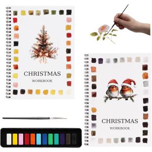 Watercolor Workbook, Water Coloring Book,Watercolor Paint Set, Beginner-Friendly Watercolor Workbooks, with 12 Colors Watercolor Paint Set with Paint Brush (2PC(A+B))