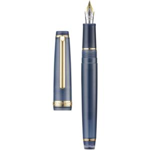 Jinhao 82 Acrylic Fountain Pen, Iridium Medium Nib with Ink Converter, Transparent Dark Blue Classic Design Smooth Writing Pen (Gold Trim)
