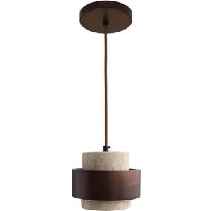 Japanese Style Wabi Sabi Pendant Light Natural Yellow Travertine Droplight Vintage Farmhouse Stone Hanging Lamp E26 Wood Lamps Postmodern Design Lighting Fixture for Bedside Restaurant Kitchen