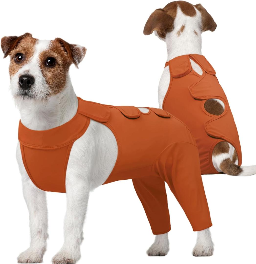 Kuoser Recovery Suit for Rear Legs, Thigh Wound Protective Sleeve, Recovery Sleeve for Female Male Dogs, Onesie After Surgery, Pet Surgical Suit for Spay Neuter, Brown M (M (Prioritize CHEST GIRTH:20.1-23.6''))