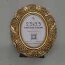 97 Decor Small Vintage Picture Frames 2.5x3.5 - Oval 2.5 x 3.5 Picture Frames For Wallet Size Pictures, Antique Gold Frame 2.5x3.5 For Tabletop and Wall Mounting, Small Ornate Frame Vintage Wall Decor