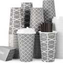 JOLLY PARTY [100 Sets] 16 oz Paper Coffee Cups, Disposable Coffee Cups with Lids, Sleeves and Straws, Hot Cold Beverage Drinking Cup for Water, Coffee or Tea, To-Go Cup Suitable for Office and Travel