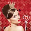 Liliful 3 Pcs Halloween Queen Hearts Costume Accessories for Women Crown Headband Scepter Wand Earring