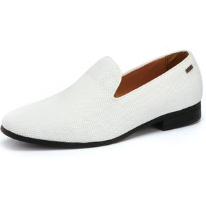 UUBARIS Mens Dress Loafers Tuxedo Suit Slip on Shoes (9, White)