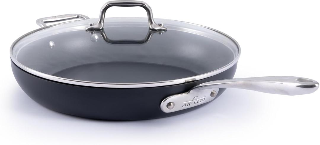 All-Clad HA1 Expert Nonstick 12-Inch Chef's Frying Pan with Tempered Glass Lid, Stay-Cool Ergonomic Handle, Dishwasher-Friendly, Oven-Safe Up to 350°F, Induction, Compatible with All Cooktops, Black