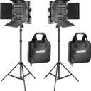 NEEWER 2 Pack Bi Color 660 LED Video Light and Stand Kit: (2) 3200-5600K CRI 96+ Dimmable Light with U Bracket and Barndoor, (2) 75 inches Light Stand for Studio Photography, Video Recording (Black)