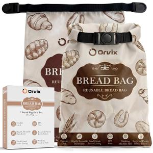 2 Pack Bread Bags for Homemade Bread Sourdough, Reusable Bread Bag with Zipper and Strap lock to Keep Fresh, Freezer Safe Bread Storage Container, Large 12x17 Inches, Sourdough Bread Bags