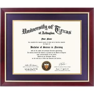 GMFrames 11x14 Wood Diploma Frame with Purple Mat or Display 14x17 Certificates without Mat,Tempered Glass,Cherry Finish with Gold Trim