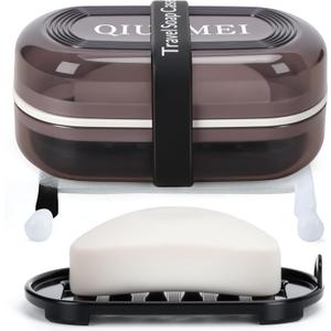 Travel Soap Box,soap Bar Holder Dish Container Case with Soap Bag & Silicone Band,Strong Sealing Leak Proof Portable,Best for Bathroom/Camping/Gym/Business Trip (Black)