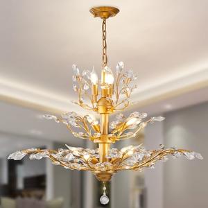 Ganeed Crystal Chandeliers, Vintage K9 Crystal Pendant Lighting with 11 Lights Heads, Gold Chandelier Ceiling Light Fixtures for Living Room Dining Room Porch Hallway Kitchen Over Table