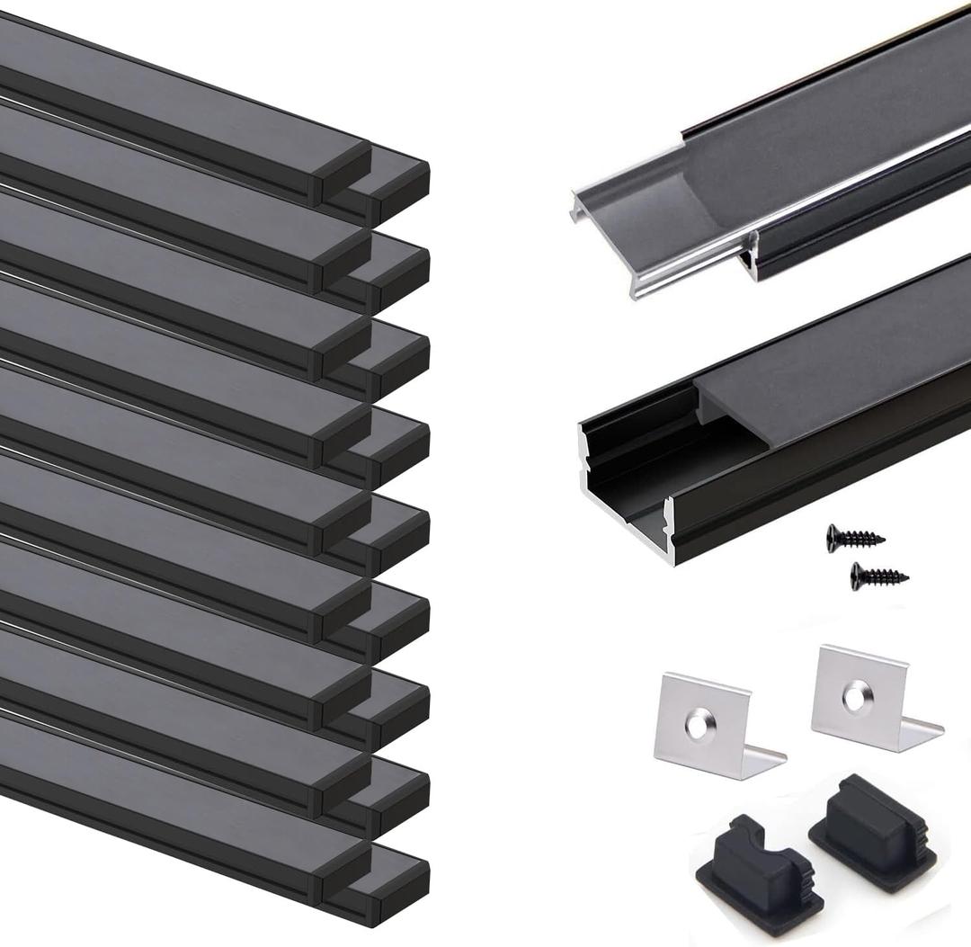 VST 20pack 3.3ft LED Channel, U Shape Led Diffuser Channel, LED Aluminum Channel System with Black Cover, End Caps and Mounting Clips, Aluminum Profile for LED Strip Light Very Easy Installation (3.3 FT 20 pack)