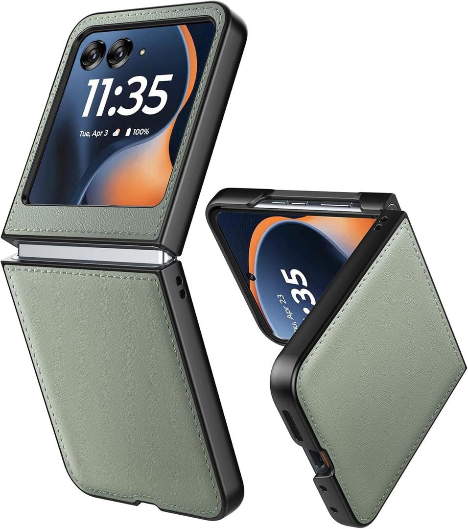 Cresee Case for Motorola Razr 2024/2025 - PU Vegan Leather Back & Hard Polycarbonate Bumper Phone Case for Moto Razr 2024/2025 - Green