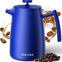 Secura 50oz French Press Coffee Maker  304 Stainless Steel, Insulated Coffee Press with Extra Filter, Blue