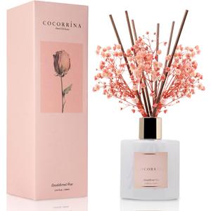Cocorrna Premium Reed Diffuser Set with Preserved Baby's Breath & Cotton Stick Sandalwood Rose | 6.7oz Scent Fragrance Oil Diffuser for Bedroom Bathroom Home Décor