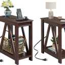 WLIVE End Tables Living Room Set of 2 with Charging Station, Sofa Side Tables with Open Storage Shelf, Slim Farmhouse End Table Sets, Espresso