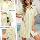 Yonique Women Swimsuit Coverup Shirt - Button Down Bathing Suit Cover Ups Striped Beach Dress 2026 (Beige, S)